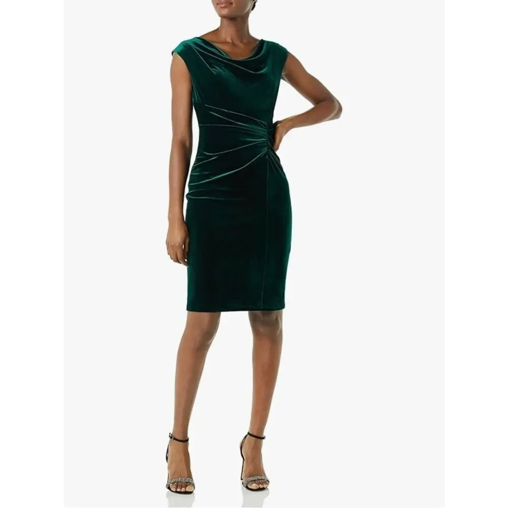 Vince Camuto Velvet Ruched Cocktail Dress Cowl Neck 6 Party